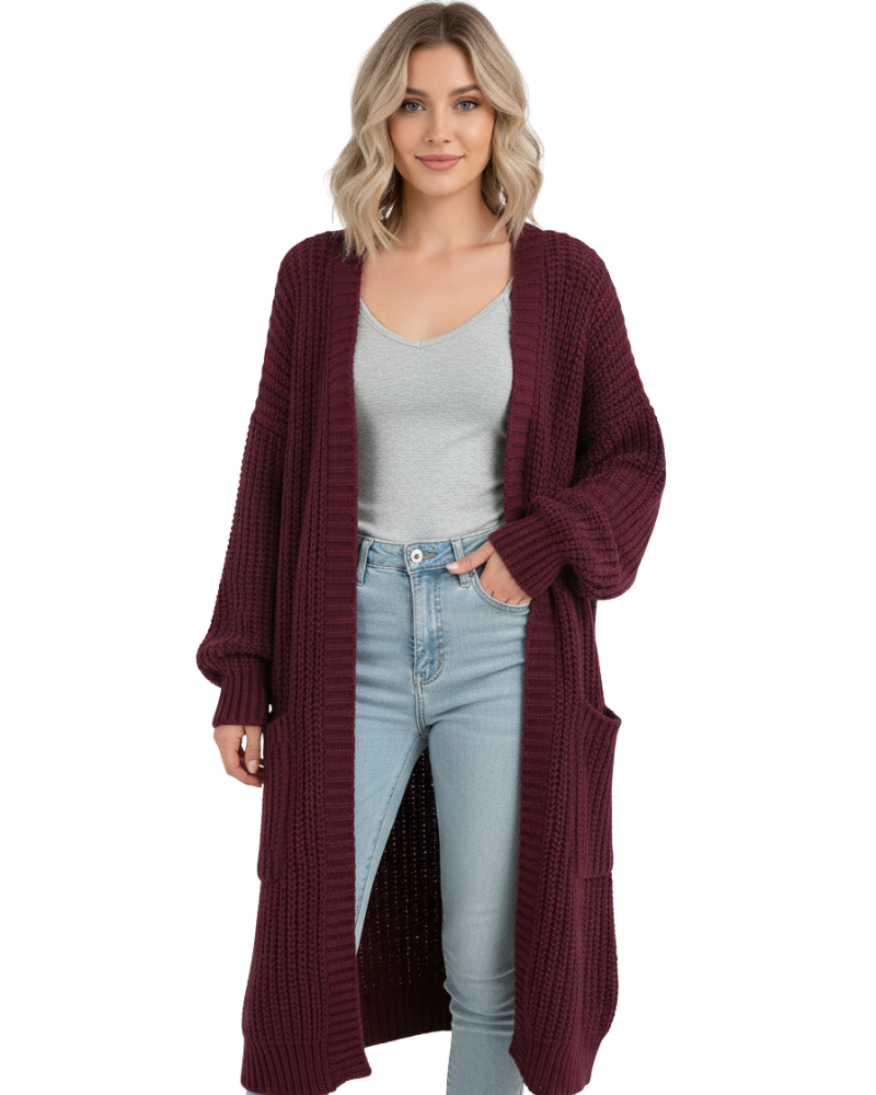 Erca naisten pitkä neuleliivi – väljälahkeinen tyylikäs neuletakki kevääseen, syksyyn ja talveen