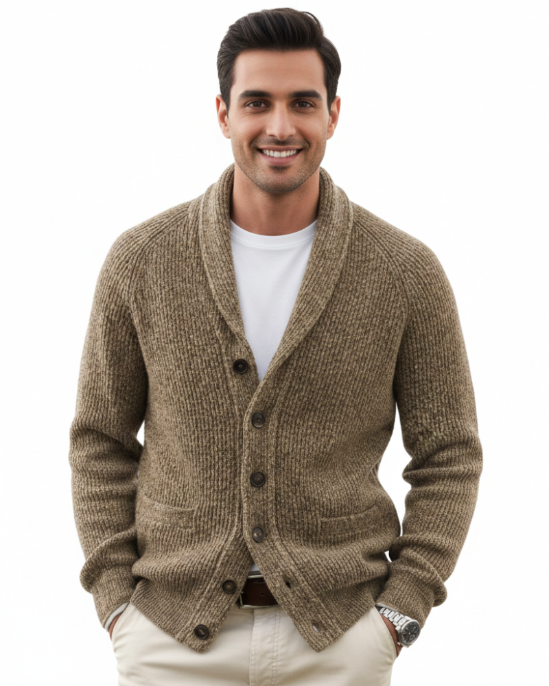 Victorino Kamizelka Męska z Wełny – Kardigan w Paski z Dekoltem w Serek, Guzikami i Kieszeniami