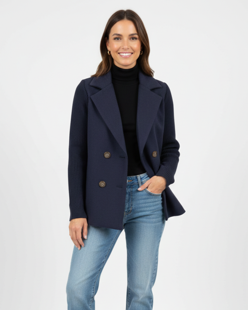 Charina ženski sako od trikotaže – dvoredno kopčanje s reverom i dugim rukavima