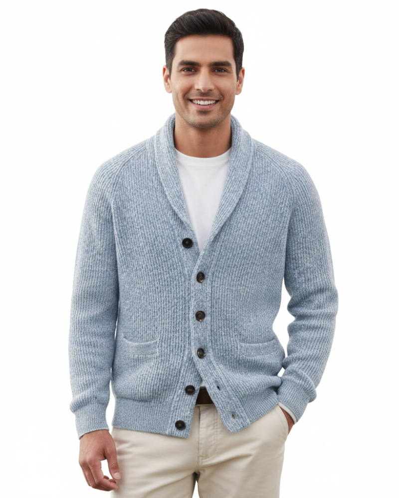 Victorino Kamizelka Męska z Wełny – Kardigan w Paski z Dekoltem w Serek, Guzikami i Kieszeniami