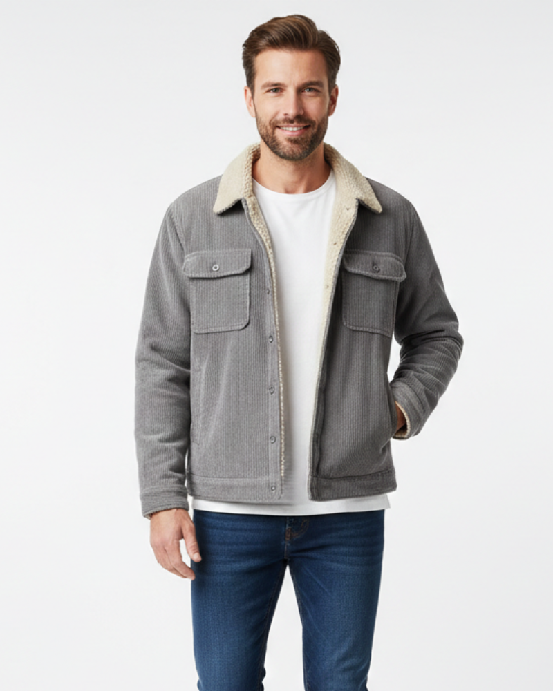 Ruben Veste Overshirt Męska – Sztruksowa Podszewka z Polaru z Guzikami i Prosty Krój