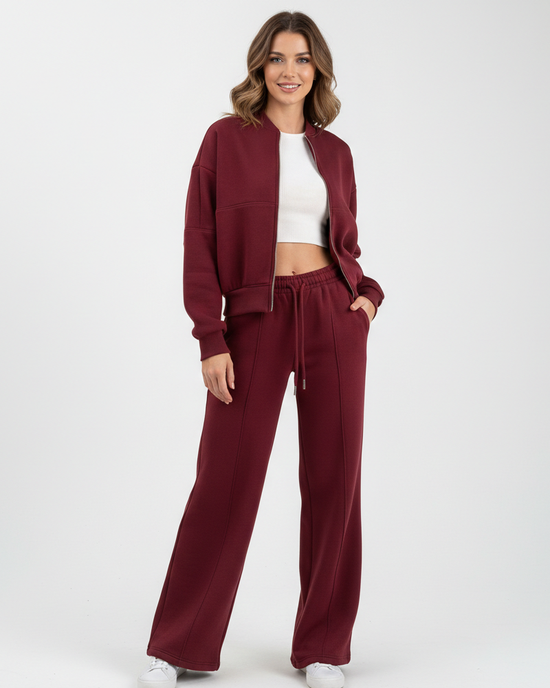 Gemma Ensemble Femme Casual – Survêtement Bomber & Pantalon Large Confort