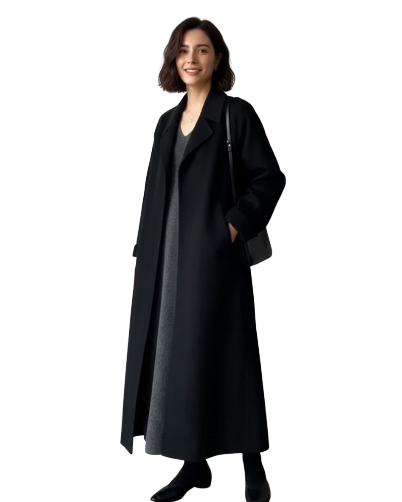 Talitha Manteau Long Femme Élégant – Manteau en Laine Mélangée avec Col Revers Classique