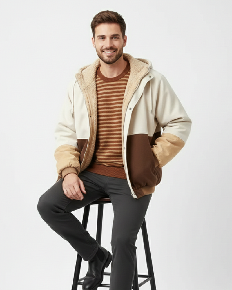 Lorki-värilohkovyöhyke miesten takki – moderni kirjailutakki syksyyn ja talveen