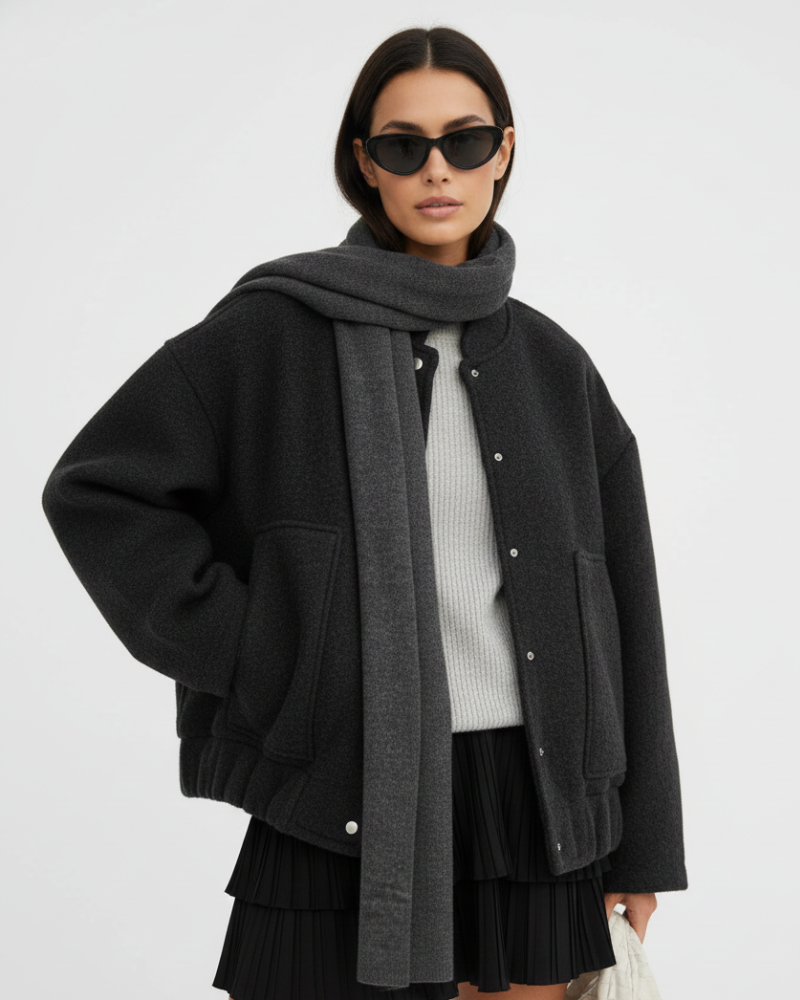 Norlyn Bomber Oversize Donna – Giacca alla Moda con Collo Alto, Chiusura Nascosta e Taglio Ampio