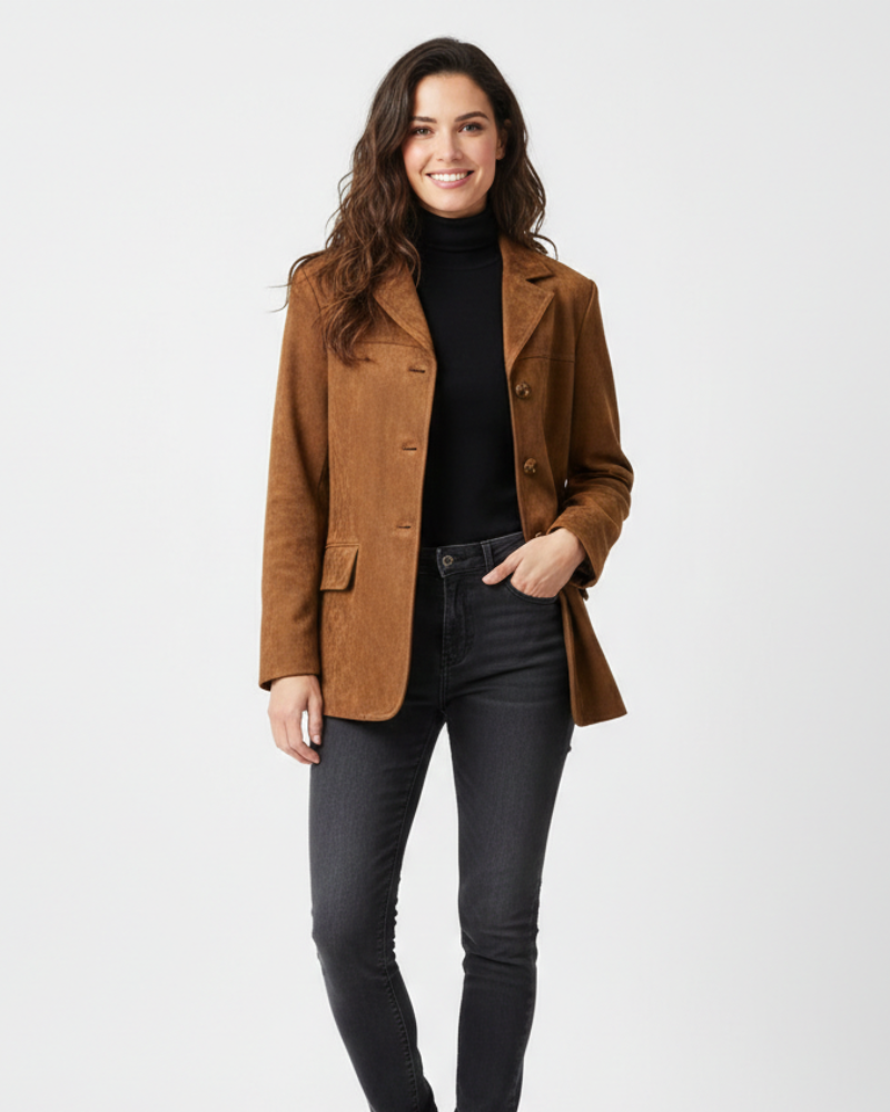 Calliope Blazer en Daim Synthétique Femme – Revers Classiques, Coupe Droite & Style Élégant