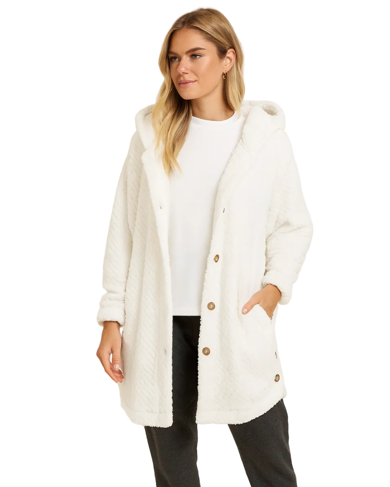 Sonia Damen Fleece-Bademantel mit Kapuze – Weiches & Warmes Komfort-Schnitt Hauskleid