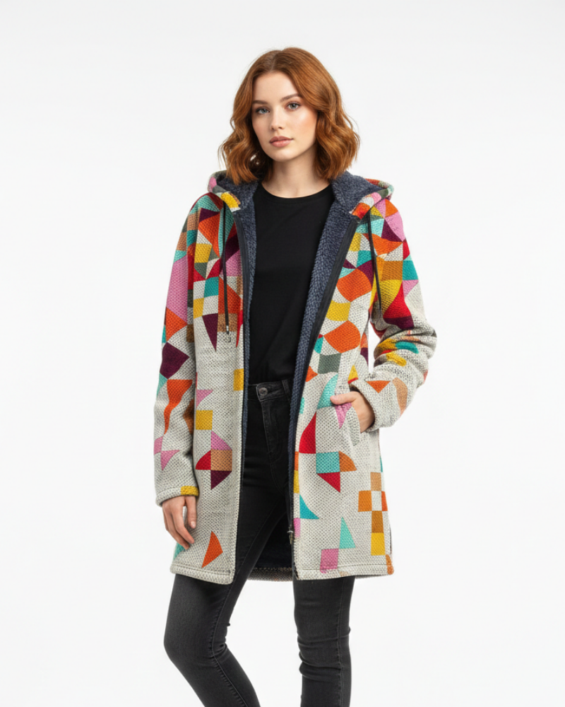 Aria Gilet Femme Tricoté Artistique – Cardigan Fluide à Imprimé Élégant & Coupe Décontractée