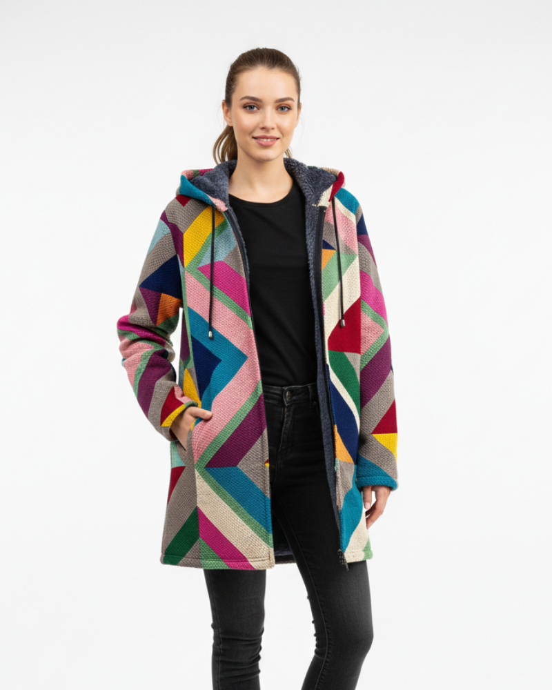 Aria Gilet Femme Tricoté Artistique – Cardigan Fluide à Imprimé Élégant & Coupe Décontractée