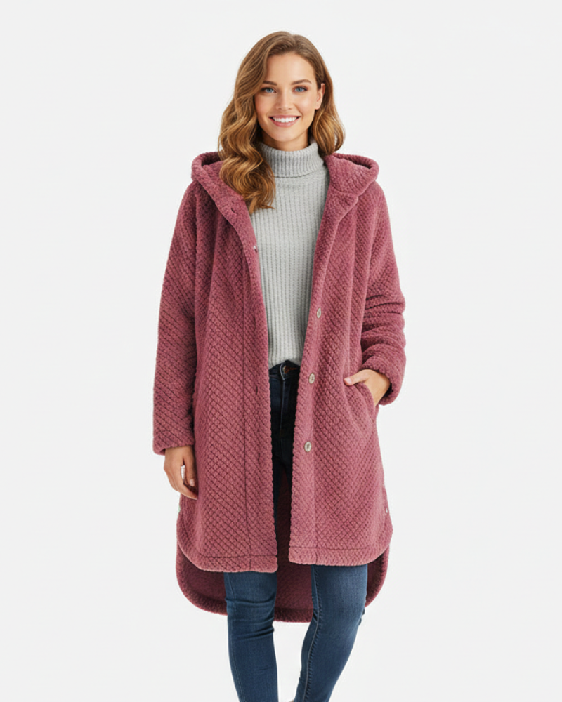 Sonia Damen Fleece-Bademantel mit Kapuze – Weiches & Warmes Komfort-Schnitt Hauskleid