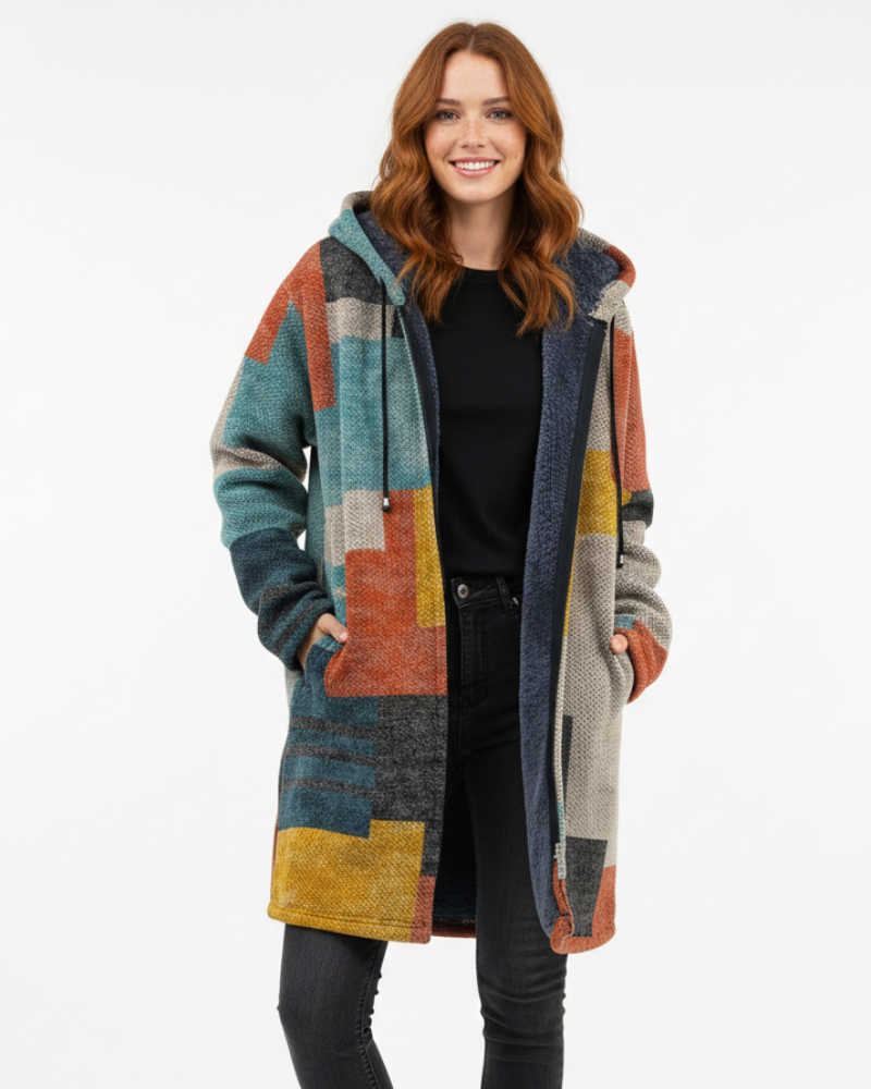 Aria Gilet Femme Tricoté Artistique – Cardigan Fluide à Imprimé Élégant & Coupe Décontractée