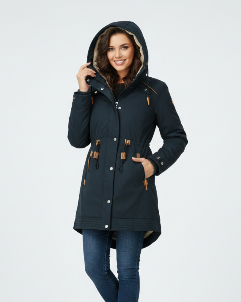 Blaire Damefrakke – Varm Foring, Praktisk Hætte & Elegant Vinterpasform