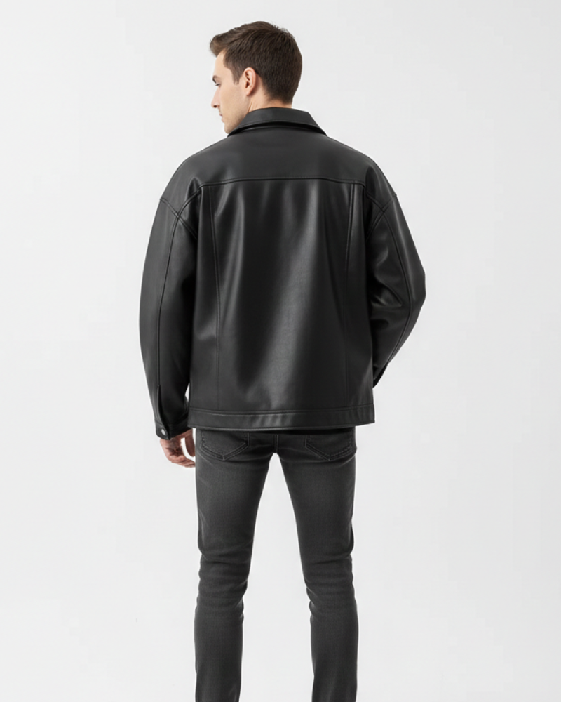 Milan Men's Jacket in Faux Leather – Loose Fit with Classic Collar and Zipper Closure