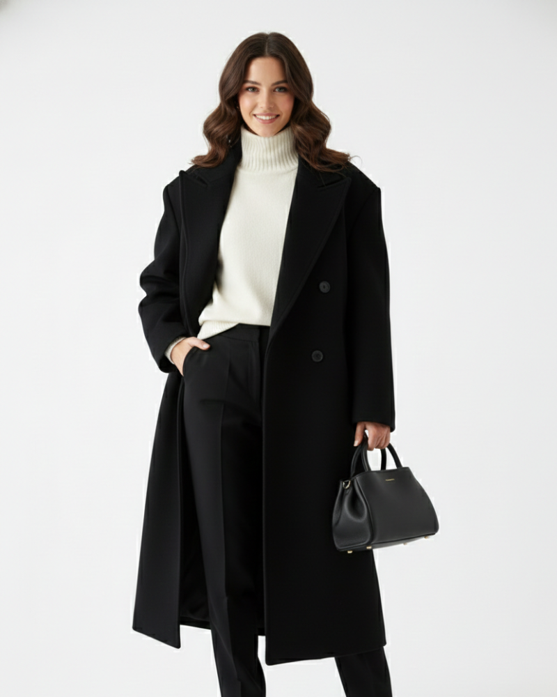 Claudia Manteau Oversize pentru femei – Jachetă elegantă cu dublu rând de nasturi și umeri structurați