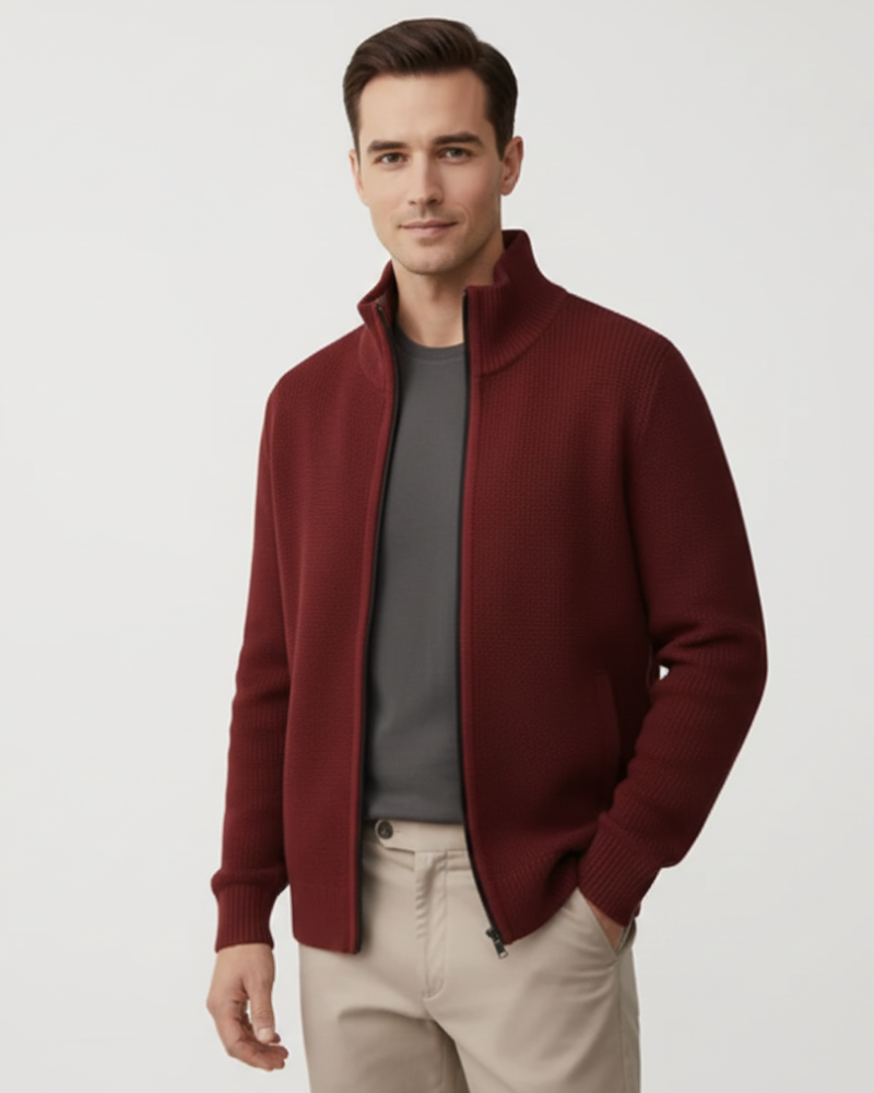 Jeffrey Gilet Zippé Homme – Pull Épais en Maille avec Col Montant & Doublure Chaude