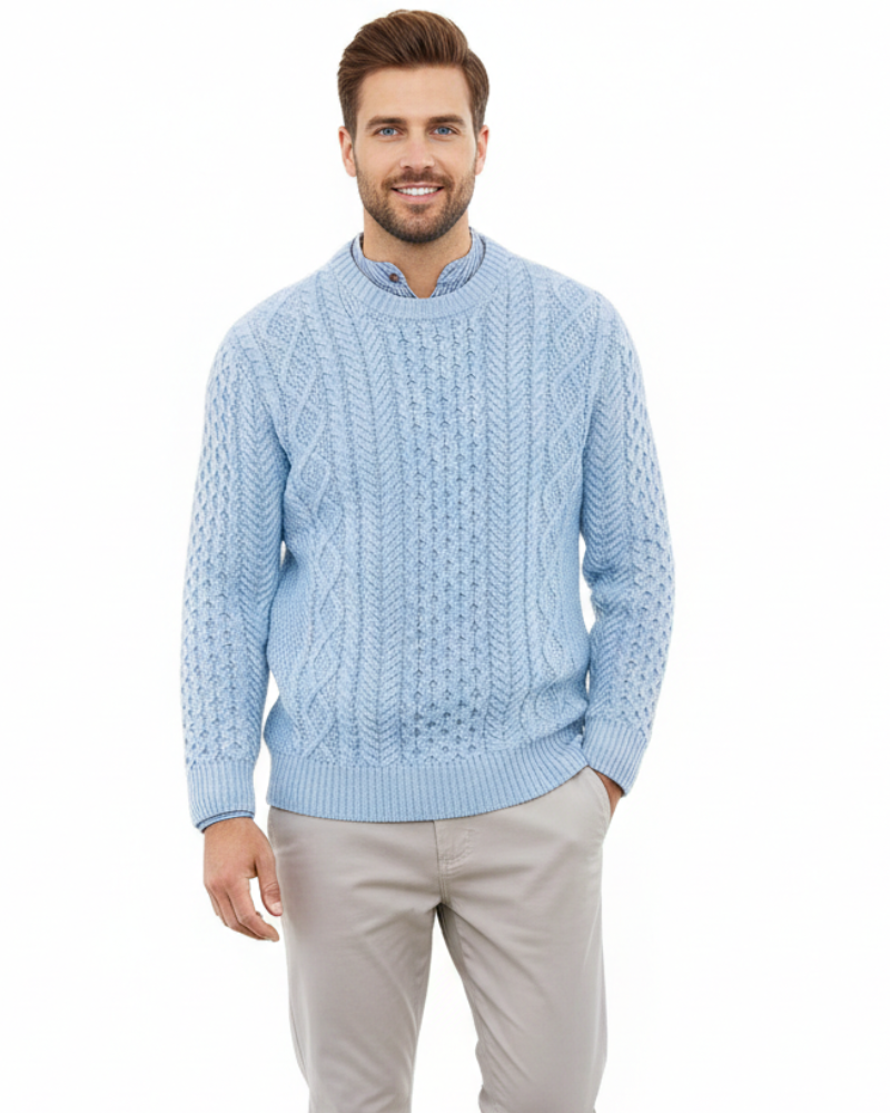 Leo Pull Col Rond Birdseye – Pull Ample Tricoté au Style Vintage et Élégant