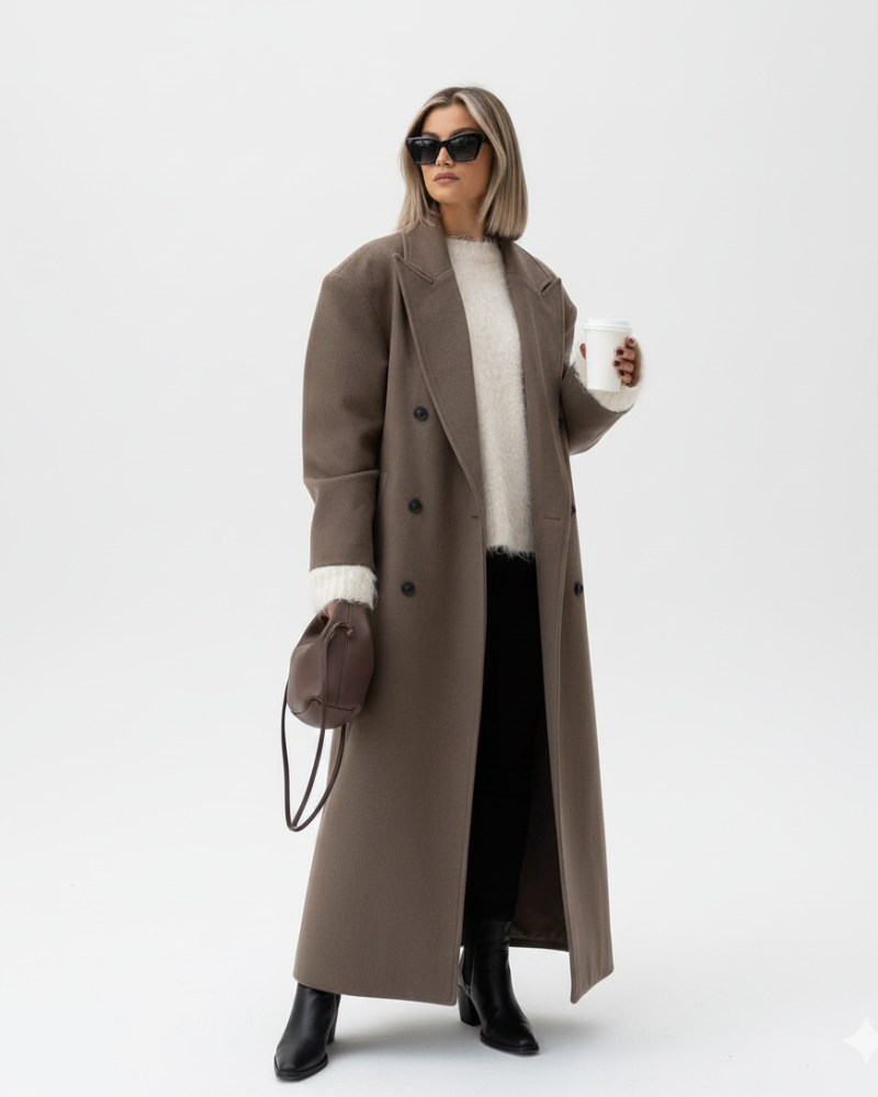 Claudia Manteau Oversize pentru femei – Jachetă elegantă cu dublu rând de nasturi și umeri structurați