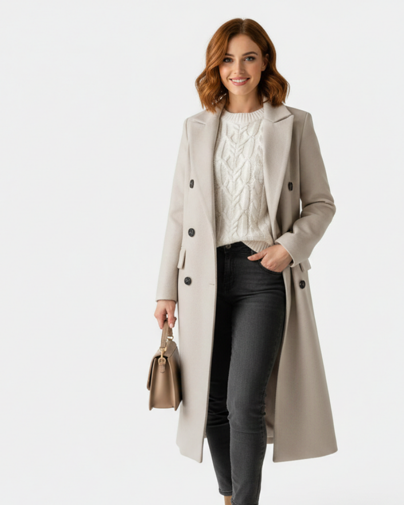 Zivory Μακρύ Γυναικείο Παλτό Κομψό – Λεπτή Γραμμή με Κουμπιά Κλείσιμο