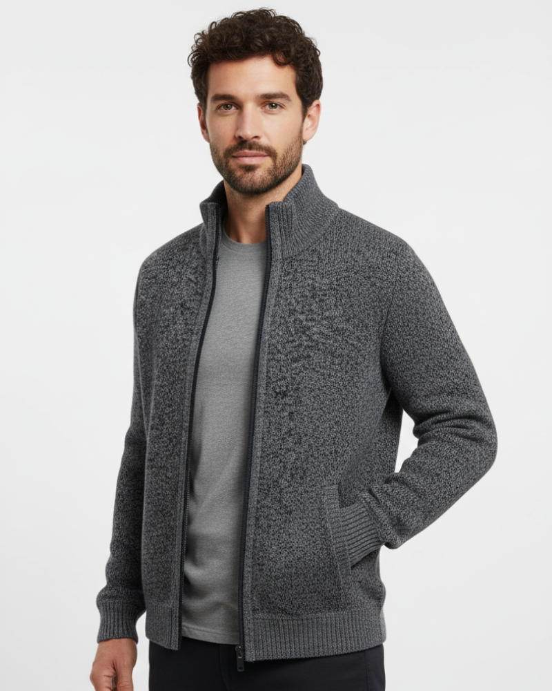 Jeffrey Gilet Zippé Homme – Pull Épais en Maille avec Col Montant & Doublure Chaude