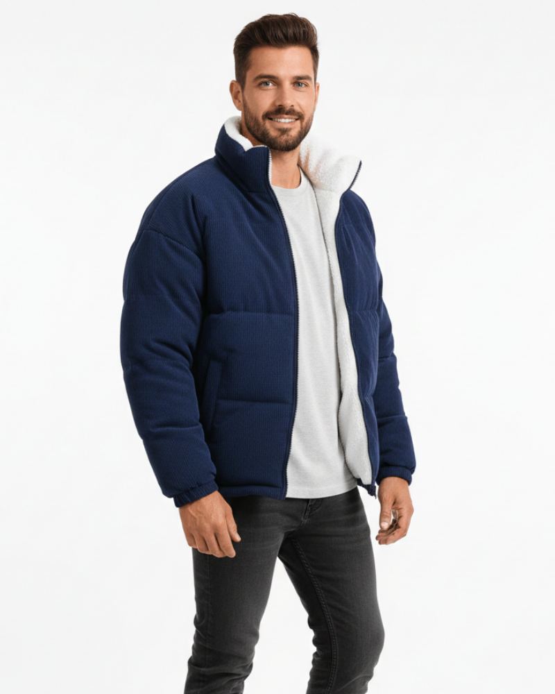 Daniel Giacca Uomo in Velluto a Coste – Giacca Foderata in Pile Caldo con Zip e Collo Alto