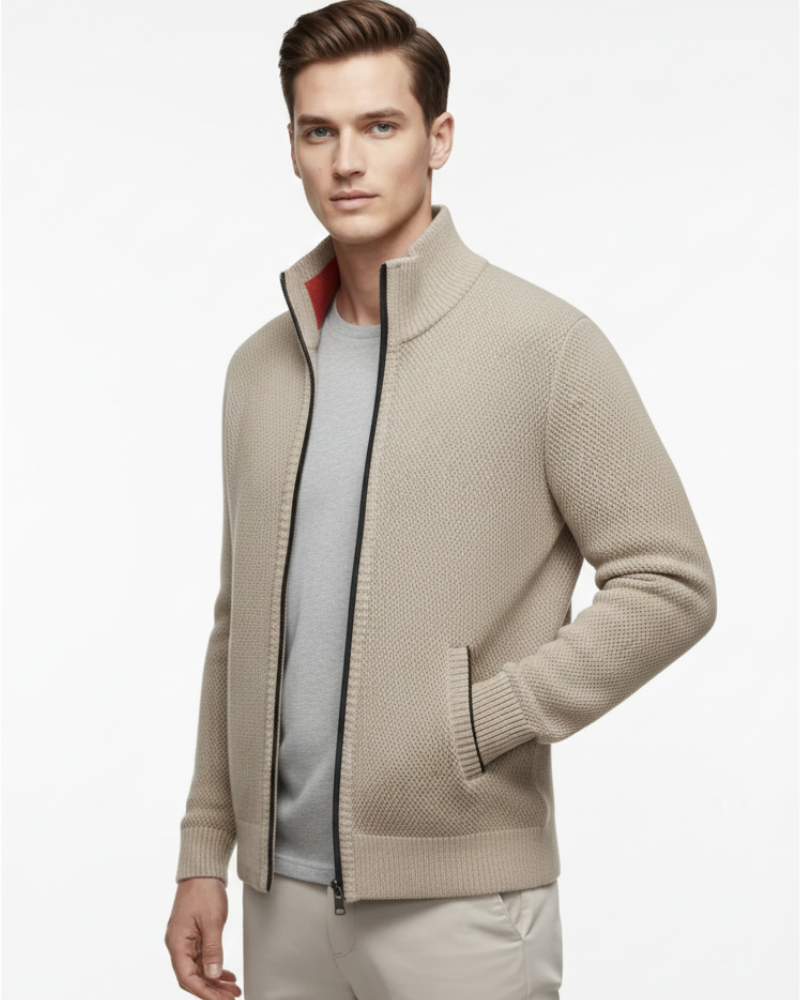 Jeffrey Gilet Zippé Homme – Pull Épais en Maille avec Col Montant & Doublure Chaude