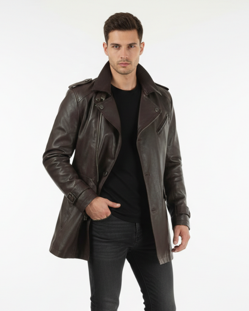 Zayko Manteau długi skórzany męski – wygodny krój i elegancki styl na zimę