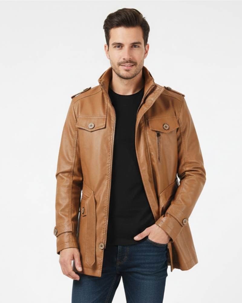 Zayko Manteau długi skórzany męski – wygodny krój i elegancki styl na zimę