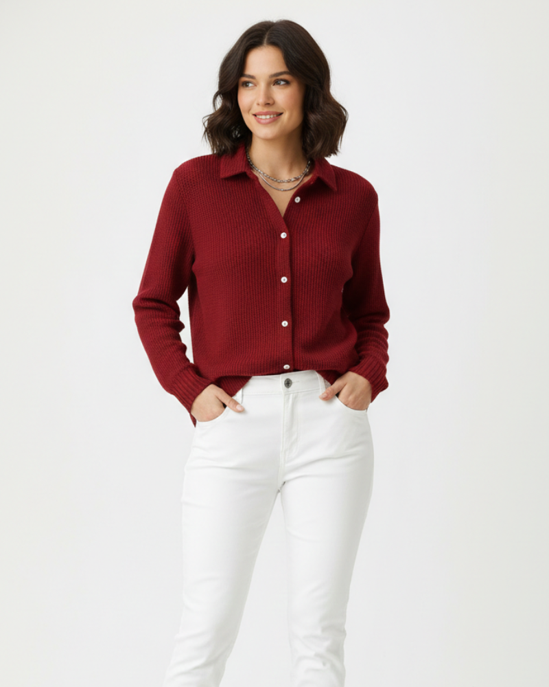 Жіночий приталений кардиган Анжела – елегантний комір-сорочка з еластичної бавовни для міжсезоння