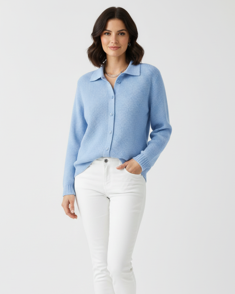 Жіночий приталений кардиган Анжела – елегантний комір-сорочка з еластичної бавовни для міжсезоння