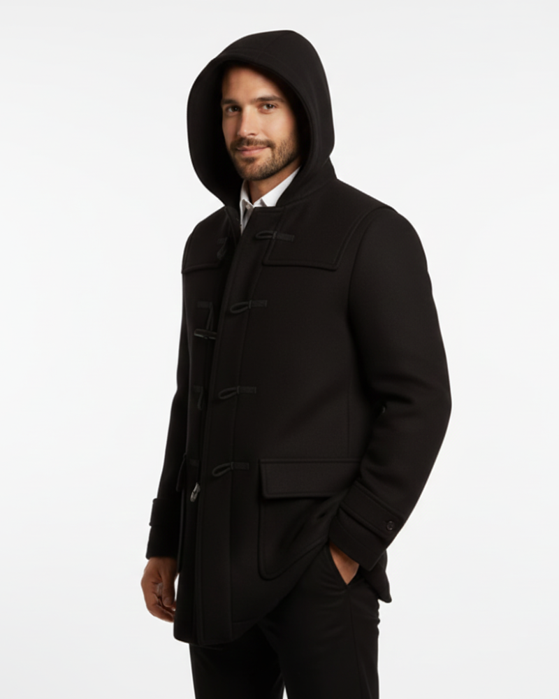 Joen Trench Long Homme – Manteau Scandinave à Capuche avec Boutons en Corne & Style Rétro