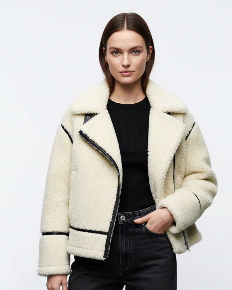 Aurora Manteau Teddy Damski – Miękka Beżowa Kurtka z Luźnym Krojem i Komfortowym Stylem