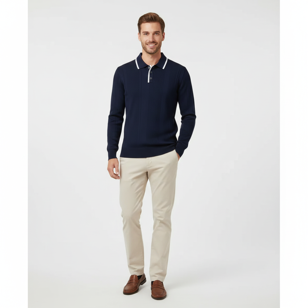 Joaquin Mode Sweat Homme Style Polo – Col Contrasté Blanc Coupe Casual Automne
