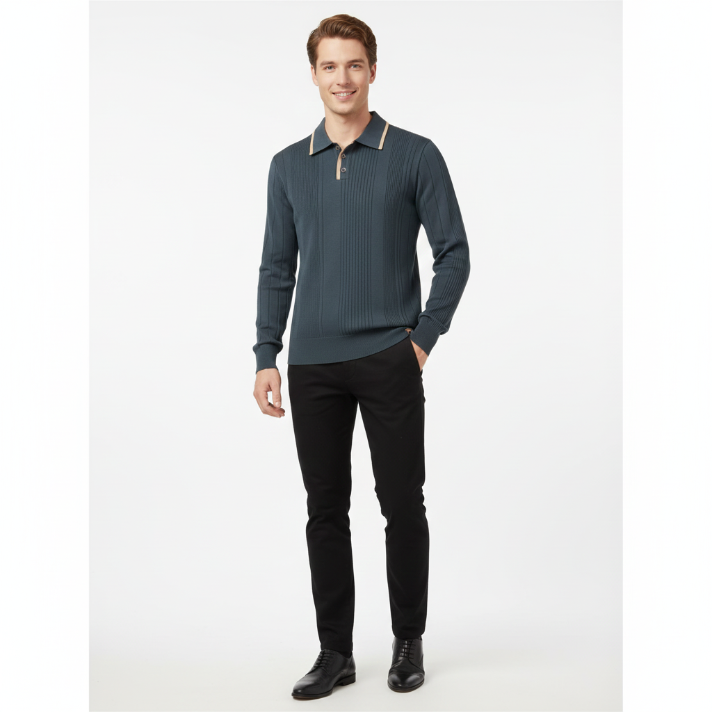 Joaquin Mode Sweat Homme Style Polo – Col Contrasté Blanc Coupe Casual Automne