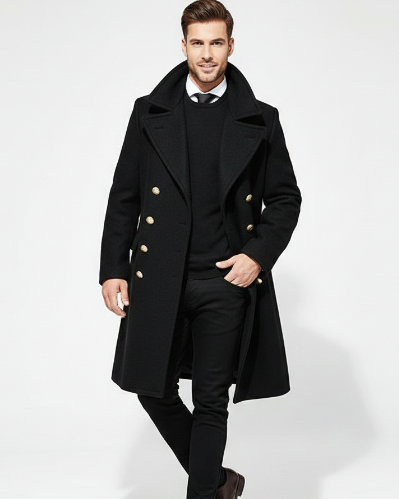 Kinsley Manteau Long Homme – Col à Revers Classique, Double Boutonnage & Style Élégant