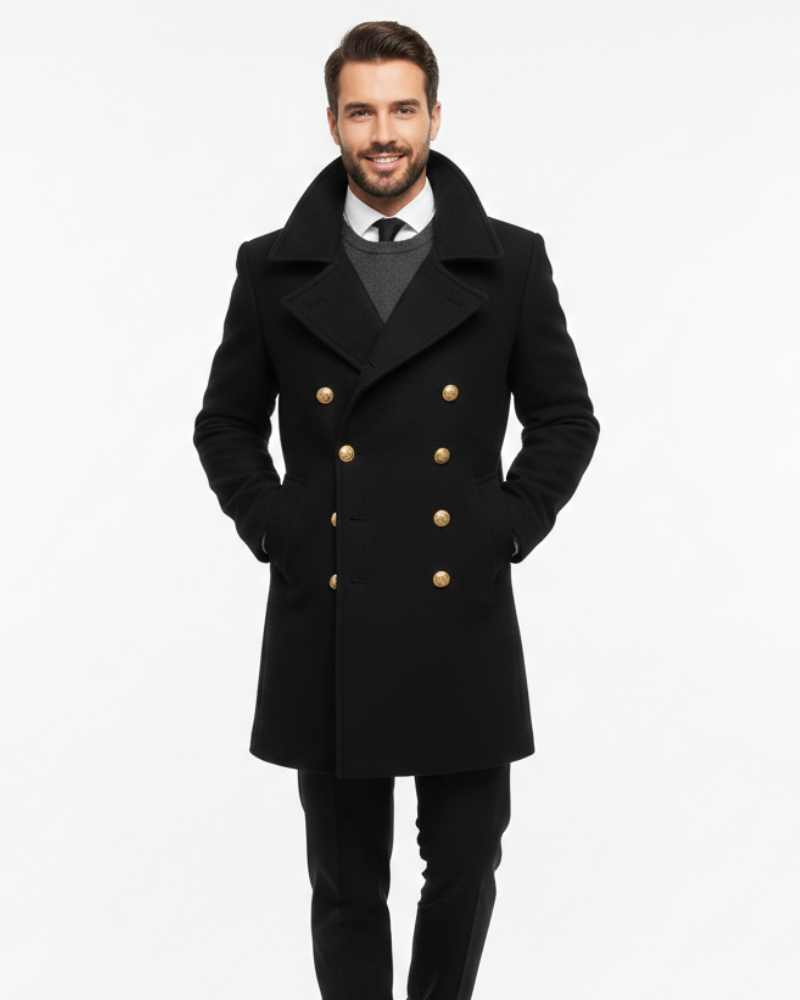 Kinsley Manteau Long Homme – Col à Revers Classique, Double Boutonnage & Style Élégant