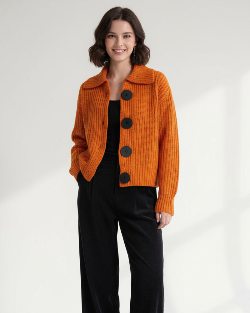 Kyrie Damesvest Met Knopen – Gestructureerd Breisel, Lange Mouwen & Veelzijdige Stijl