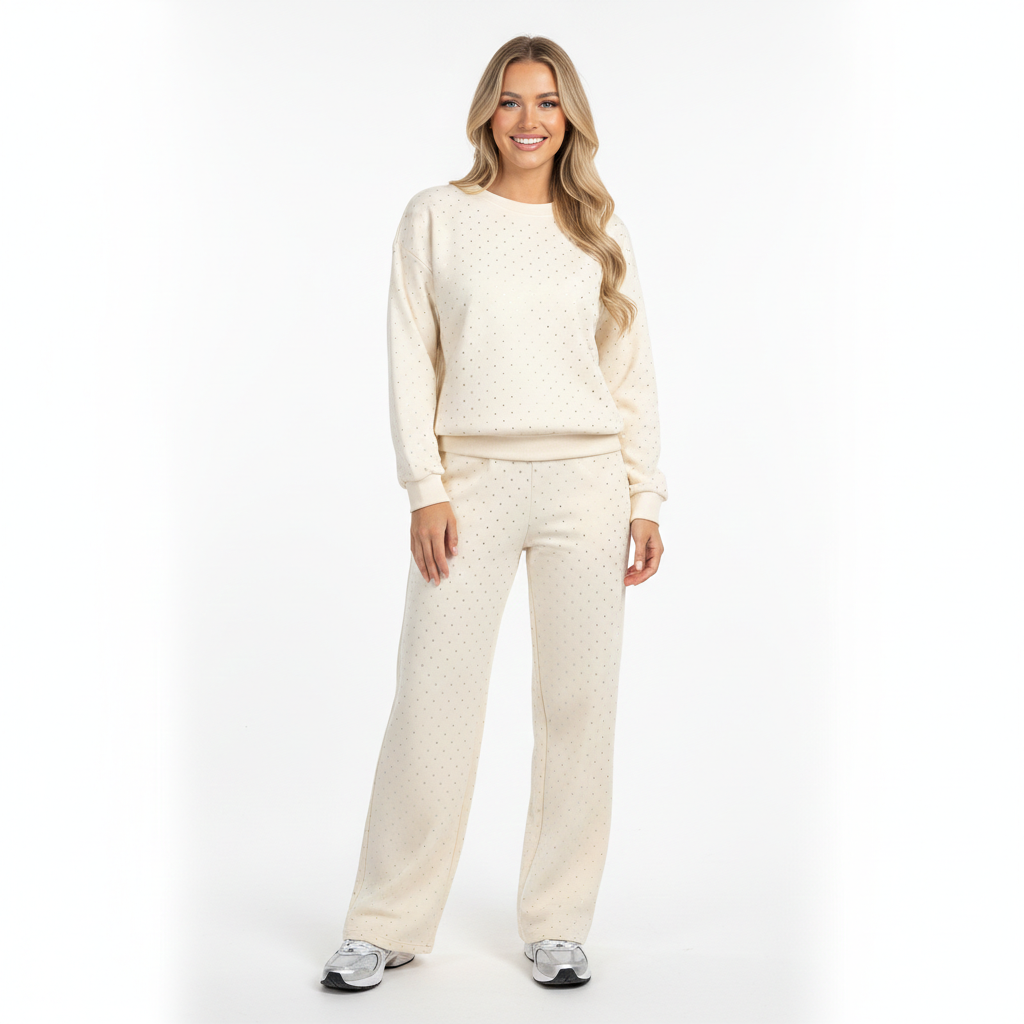 Kira Ensemble Loungewear Dames – Comfortabele Chic Set met Elegante Glinsterende Details
