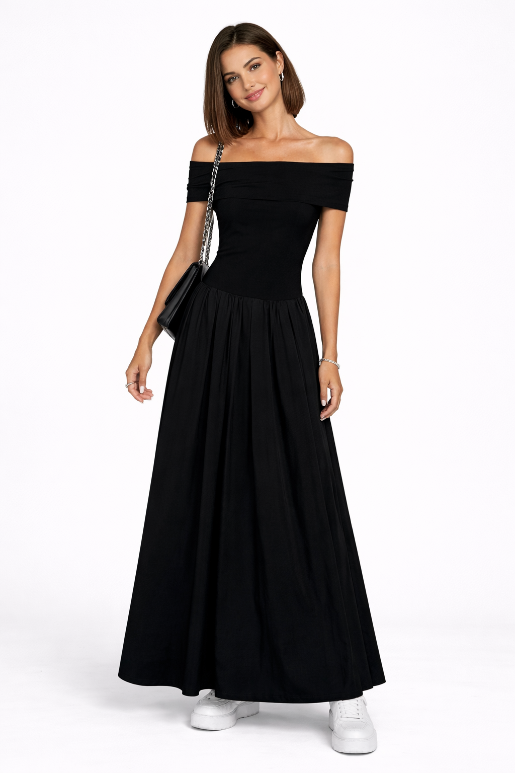 Kisha Robe Maxi Femme – Robe Élégante Épaules Dénudées avec Jupe Plissée Fluide