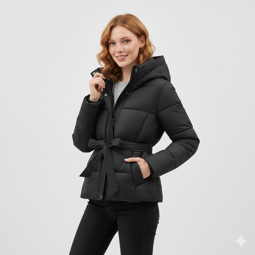 Leyna Piumino Donna – Cappotto Cinturato con Cappuccio Caldo e Taglio Elegante