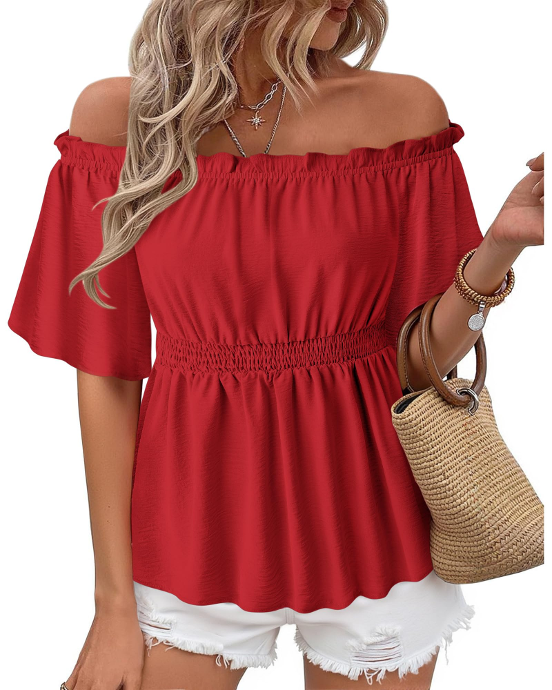 Lenora Top Femme – Blúzka s odhalenými ramenami, volánikmi a elegantným vypasovaným strihom na leto
