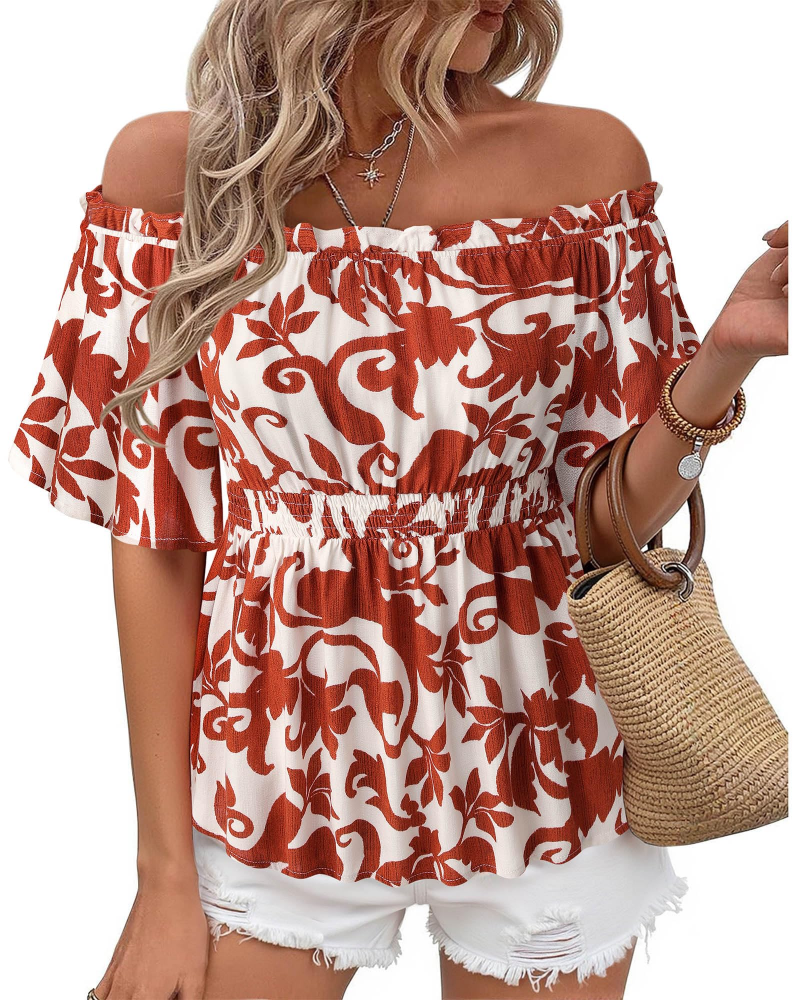 Lenora Top Femme – Blouse Off-Shoulder Péplum à Volants, Coupe Cintrée Élégante Été