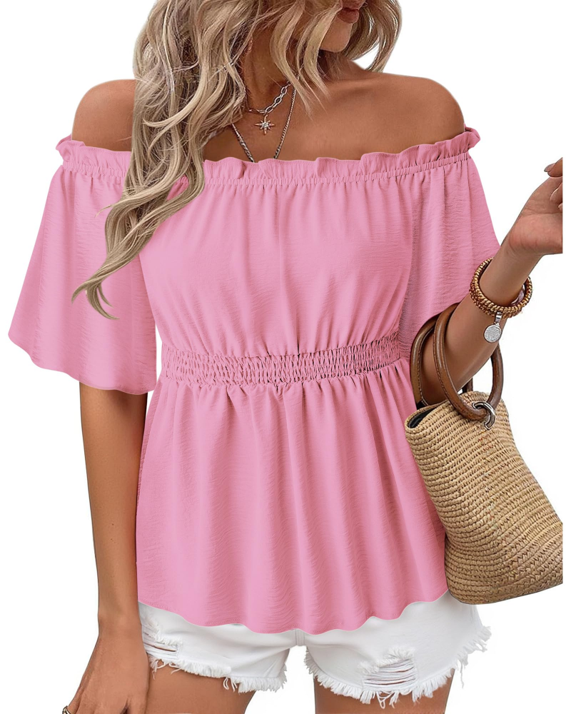 Lenora Top Femme – Blúzka s odhalenými ramenami, volánikmi a elegantným vypasovaným strihom na leto
