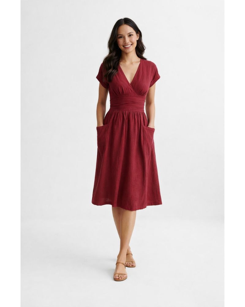 Lottie Robe Portefeuille en Lin – Élégante Robe en Lin Naturel Fraîche et Confortable