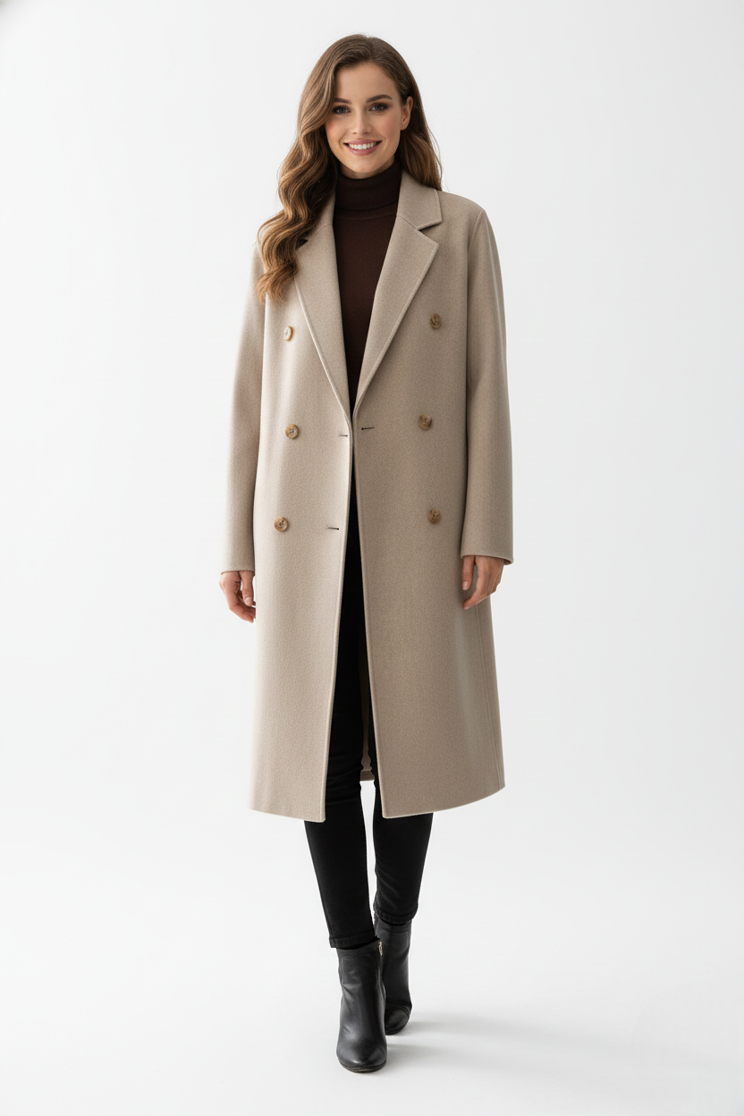 Mabelle Damen langer Mantel – Wintermantel mit doppelter Knopfleiste, eleganter und moderner Schnitt