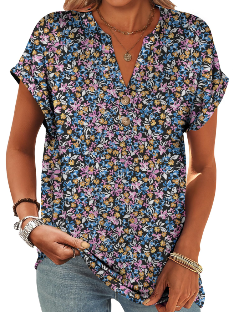 Manon Top Femme – Μπλούζα Henley με V λαιμόκοψη και κουμπιά, Αέρινη κομψή casual καλοκαιρινή γραμμή