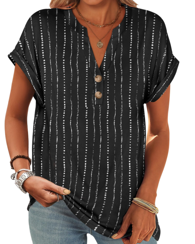Manon Top Femme – Μπλούζα Henley με V λαιμόκοψη και κουμπιά, Αέρινη κομψή casual καλοκαιρινή γραμμή