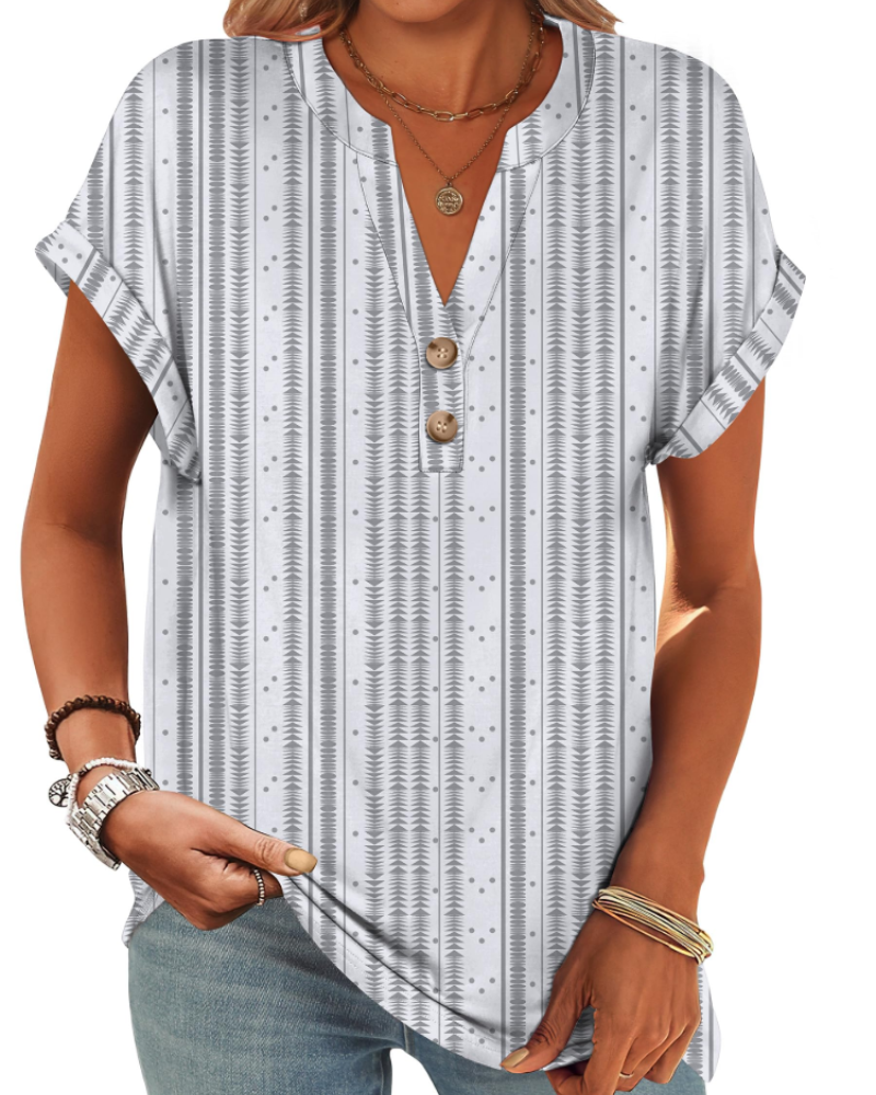 Manon Top Femme – Μπλούζα Henley με V λαιμόκοψη και κουμπιά, Αέρινη κομψή casual καλοκαιρινή γραμμή