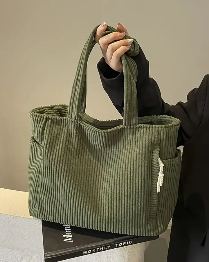 Marijn Sac Cabas Femme – Tote Tas Ribstrikket med Snordetaljer & Stor Opbevaringsplads