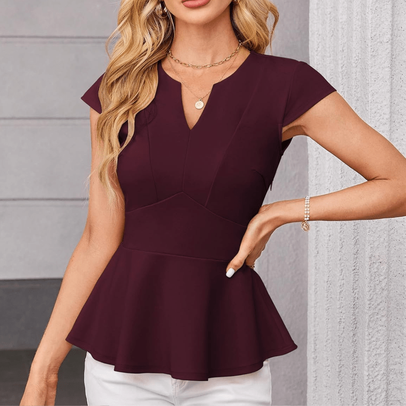 Jaz Blouse Femme Élégante – Guler în V, Manșoane, Croială Structurată & Tiv Volantat