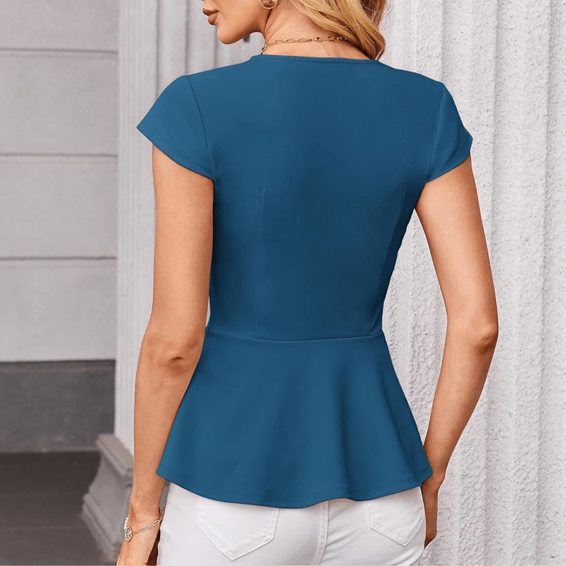 Jaz Blouse Femme Élégante – Guler în V, Manșoane, Croială Structurată & Tiv Volantat